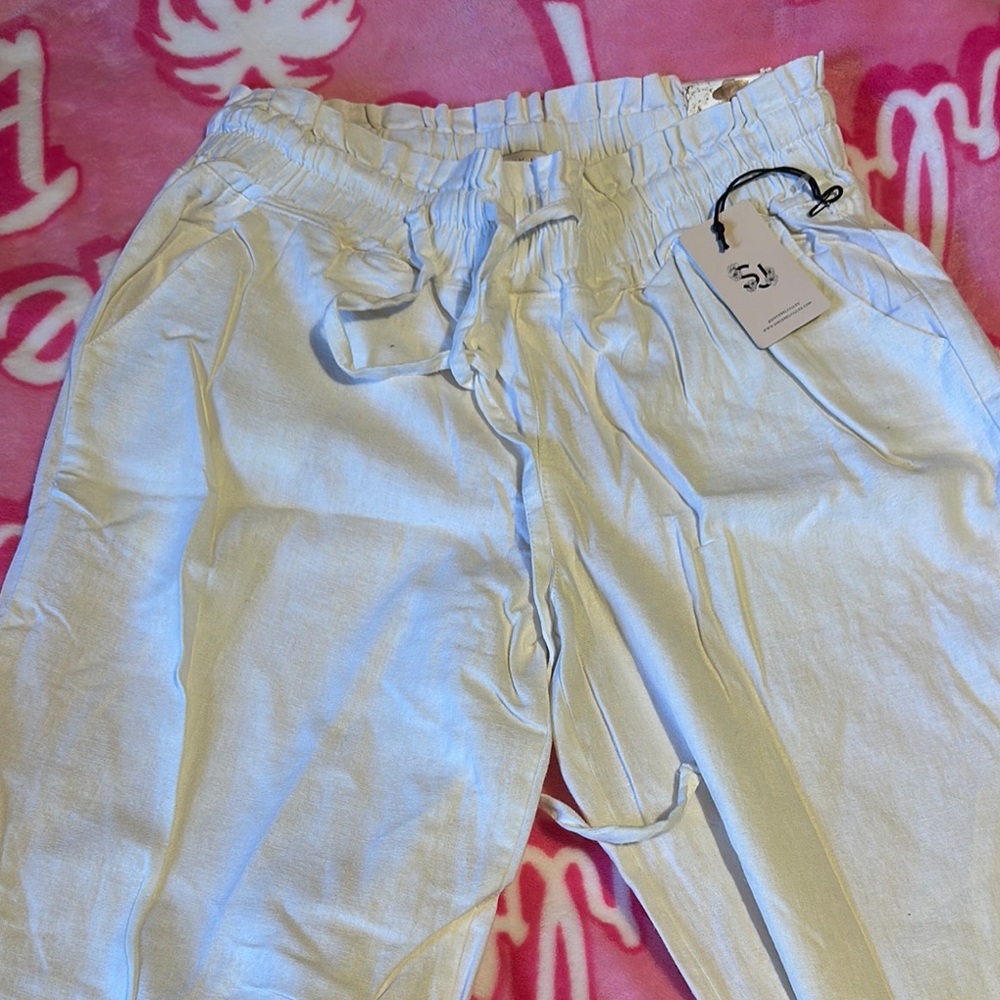 White Drawstring Pants - Picture 2 of 2